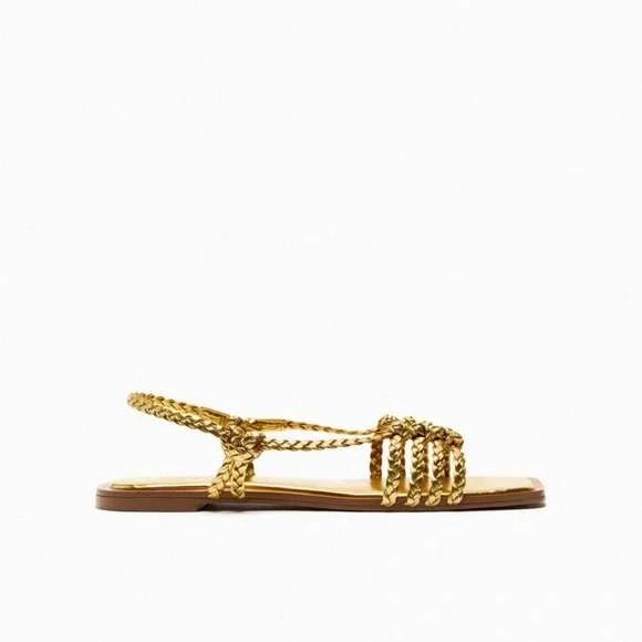 Zara Gold Braided Sandals - Picture 3 of 9